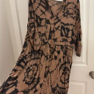 Anthropologie Brown and Black Tie-Dye Dress